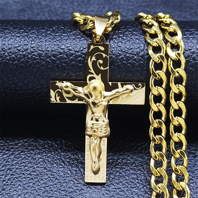 Corrente Crucifico com Pai Nosso Banhando a ouro 18k Velavue