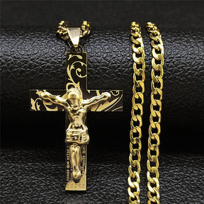 Corrente Crucifico com Pai Nosso Banhando a ouro 18k Velavue