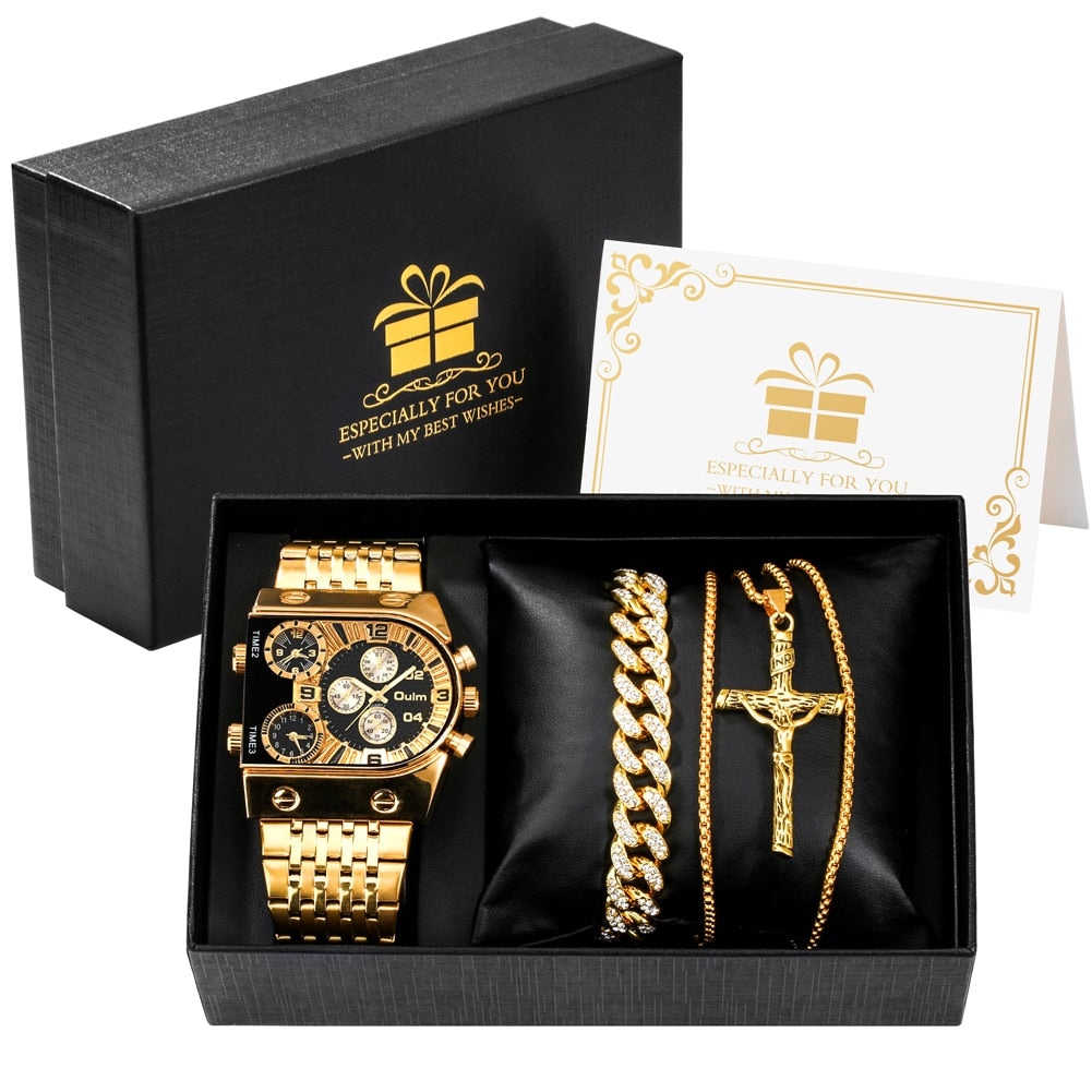 Kit Luxury Relógio Corrente e Pulseira Aço Inoxidável Velavue