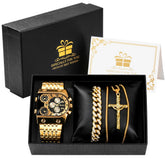 Kit Luxury Relógio Corrente e Pulseira Aço Inoxidável Velavue