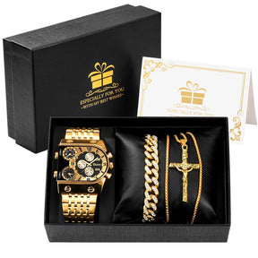 Kit Luxury Relógio Corrente e Pulseira Aço Inoxidável Velavue