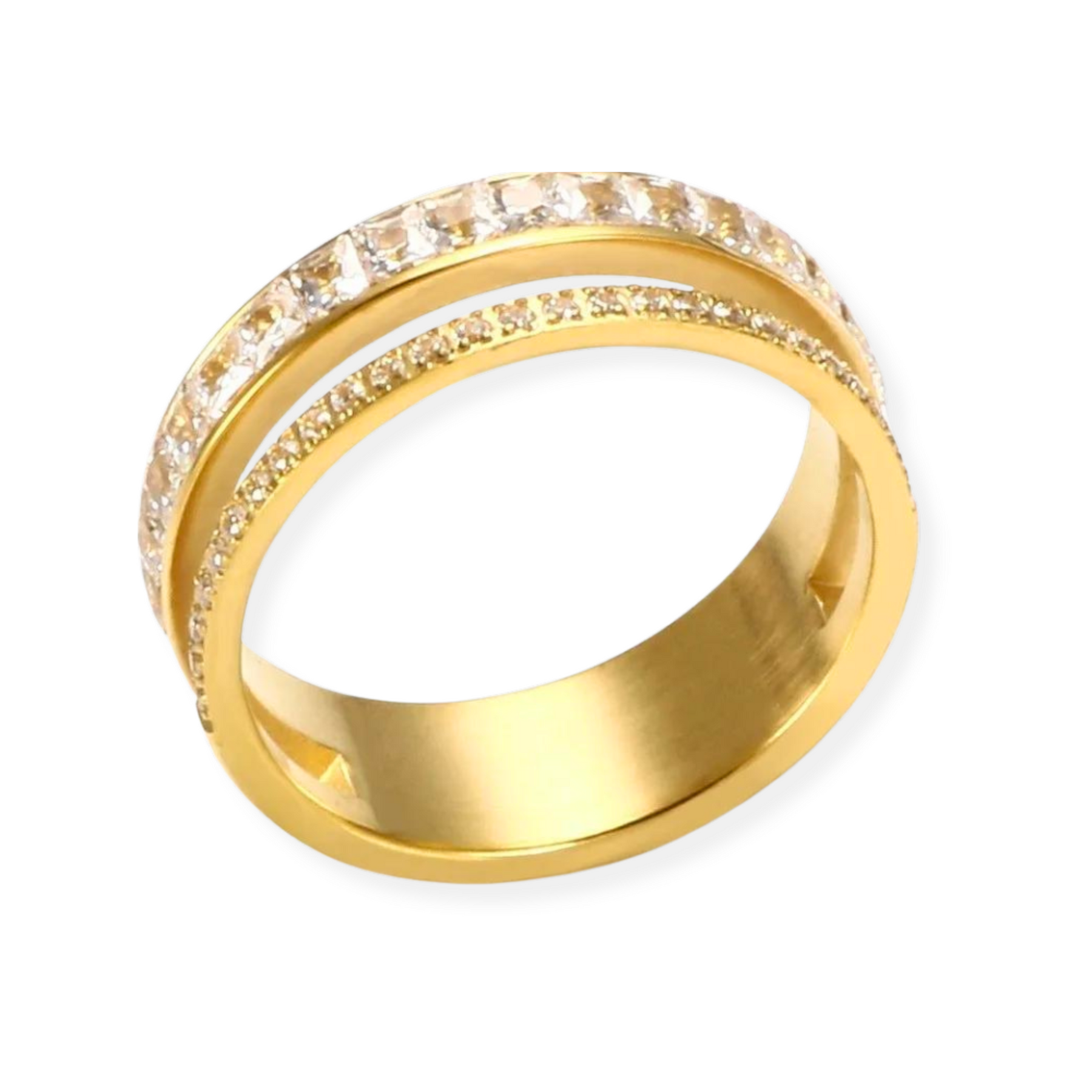 Anel Verona Dupla Camada Cravejado Banhado Em Ouro 18k Velavue