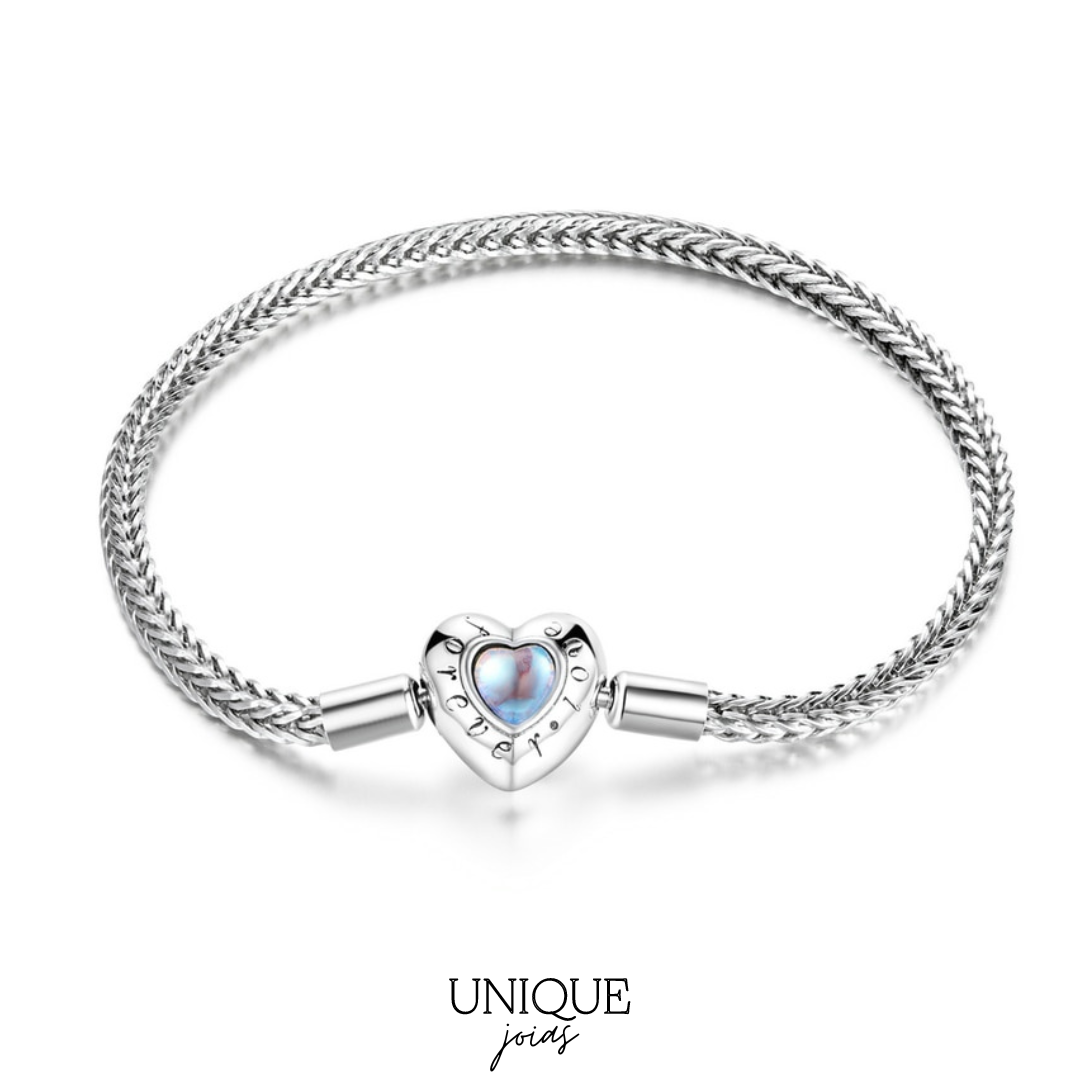 Pulseira de Berloque Trançada com Fecho Coração Fantasy - Prata 925 Velavue