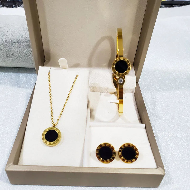 Conjunto Colar Brincos e Bracelete Luxo Roman Velavue