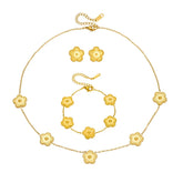 Conjunto Colar Pulseira e Brincos Trevo Dourado Velavue