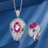 Conjunto Colar e Anel Serpente com Pedra de Rubi Velavue