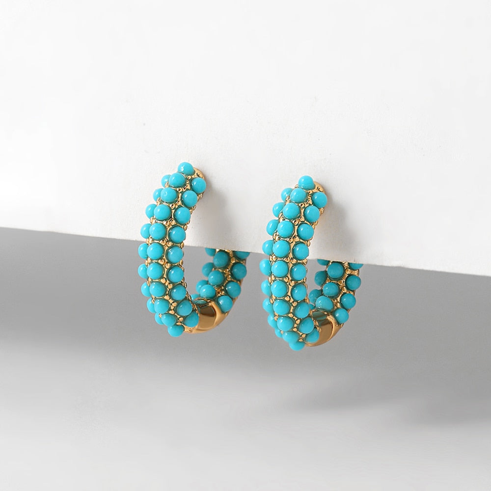 Brinco Argola Pedras Turquesa Velavue
