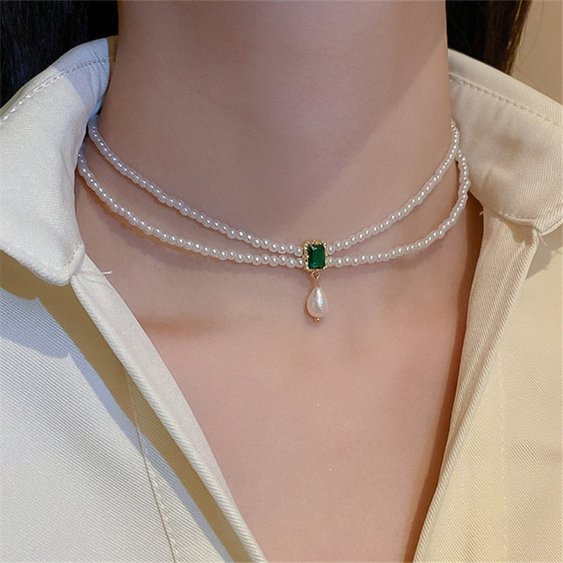 Colar Duplo Pérolas com Cristal Velavue