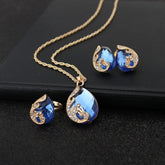 Conjunto Colar Brincos e Anel Gota com Cristais Velavue
