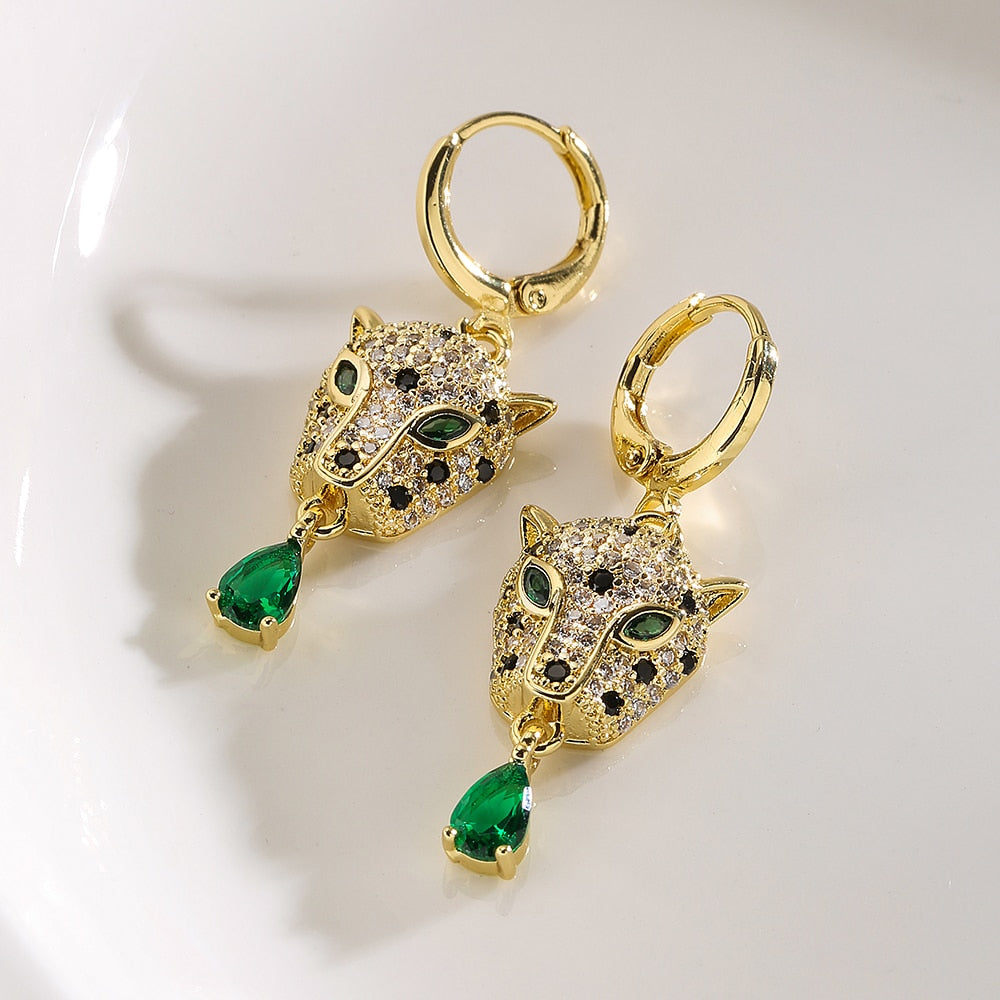 Brinco Leopardo com Cristal Verde Velavue