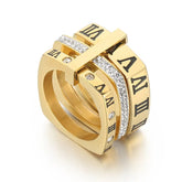 Anel Triplo Romano Quadrado Banhado Em Ouro 18k Velavue
