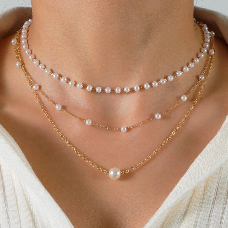 Colar Velavue Trio Dourado com Pérolas