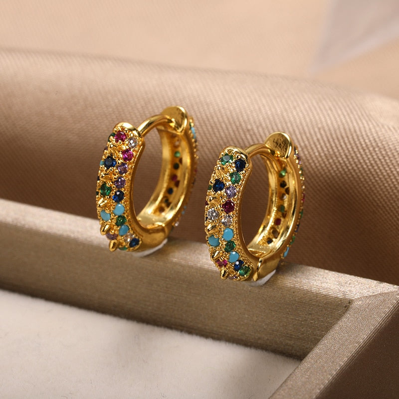 Brinco Argola Cravejado Zircônia Banhado a Ouro 18k Velavue