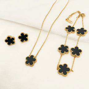 Conjunto Colar Pulseira e Brinco Trevo Velavue