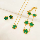 Conjunto Colar Pulseira e Brinco Trevo Velavue