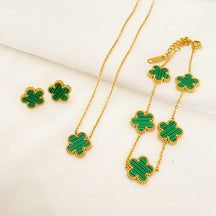 Conjunto Colar Pulseira e Brinco Trevo Velavue