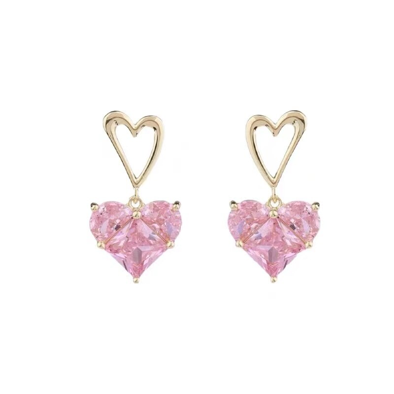 Brinco Coração de Zircônia Rosa Velavue