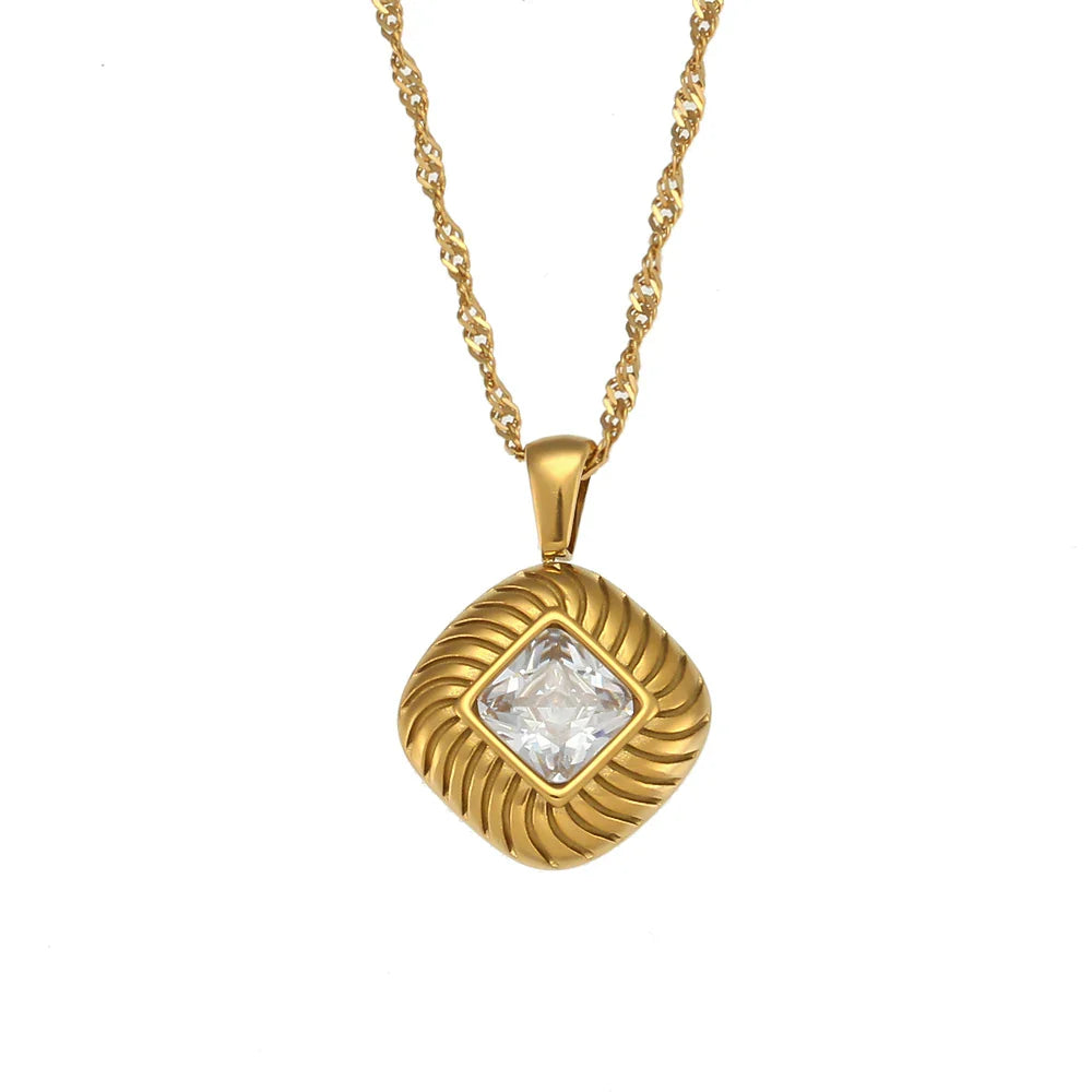 Colar Dourado com Pingente Pedra de Zircônia Velavue