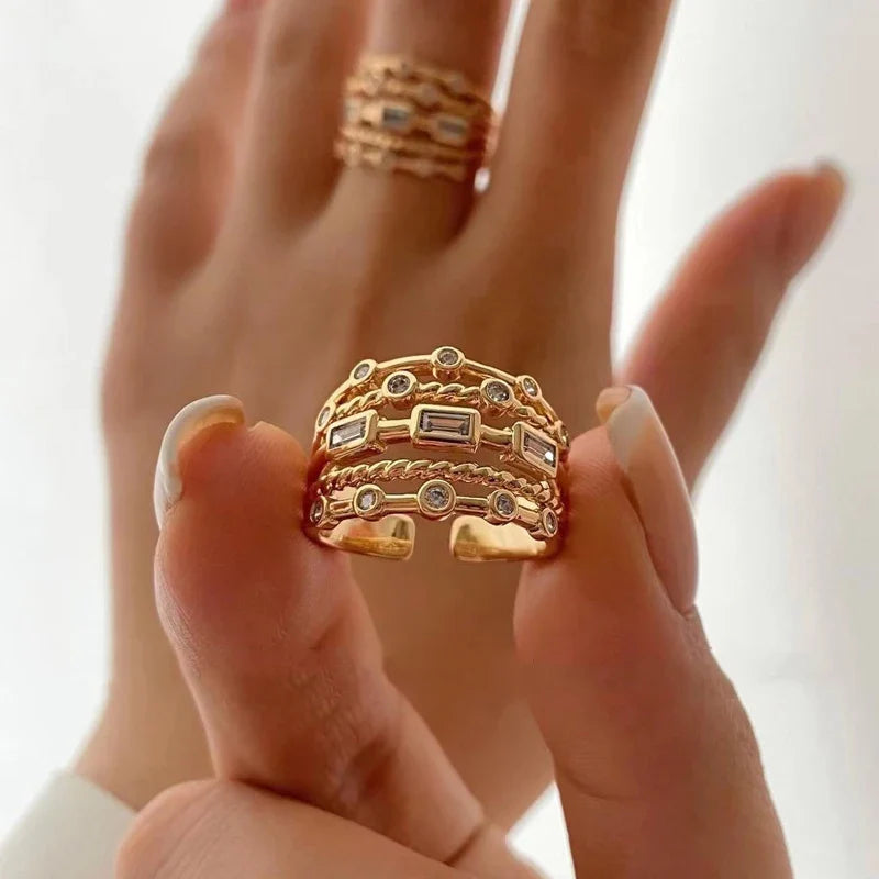 Anel Ajustável Camadas com Zircônia Velavue