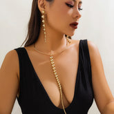 Conjunto Colar e Brincos Longos de bolas Douradas Velavue