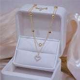 Colar Duplo Dourado com Coração Cravejado de Zircônias Velavue