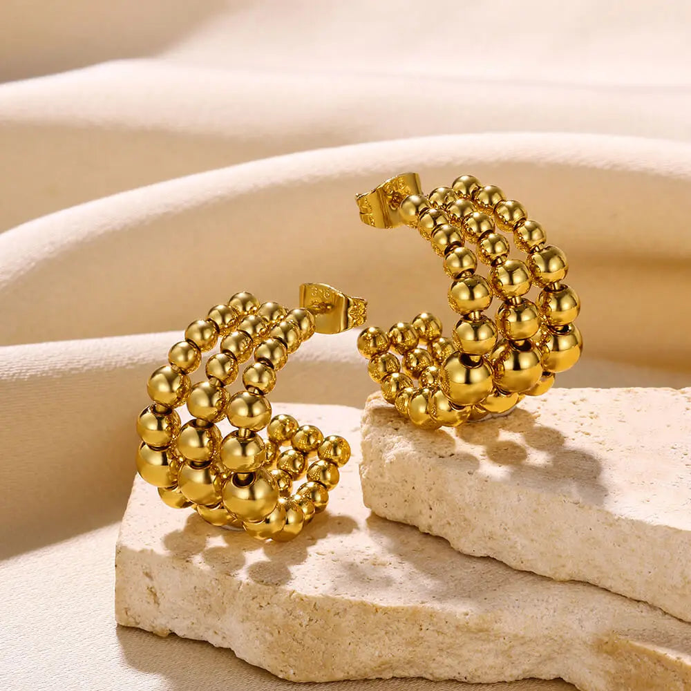 Brinco Meia Argola Dourado Texturizado Velavue