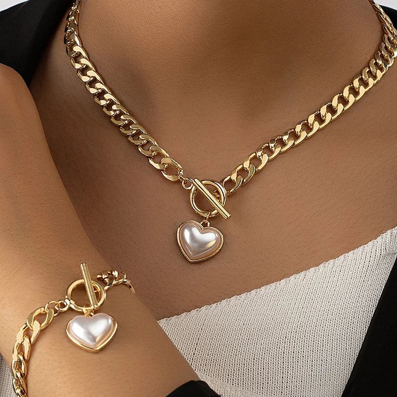 Conjunto Colar e Pulseira Coração Pérola Velavue