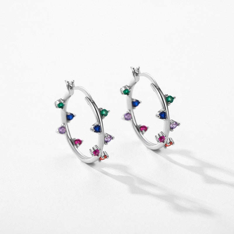 Brinco Argola com Zircônias Coloridas - Prata 925 Velavue