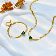 Conjunto Pulseira e Colar Pingente Coração com Cristal Velavue