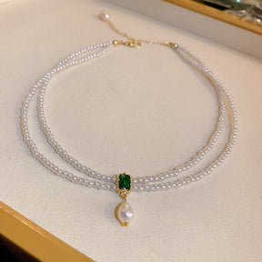Colar Duplo Pérolas com Cristal Velavue