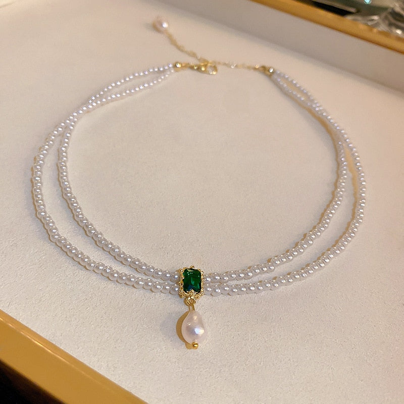 Colar Duplo Pérolas com Cristal Velavue