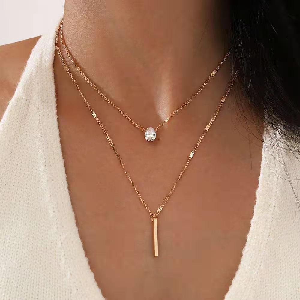 Colar Duplo com Pingente Gota Cristal Velavue