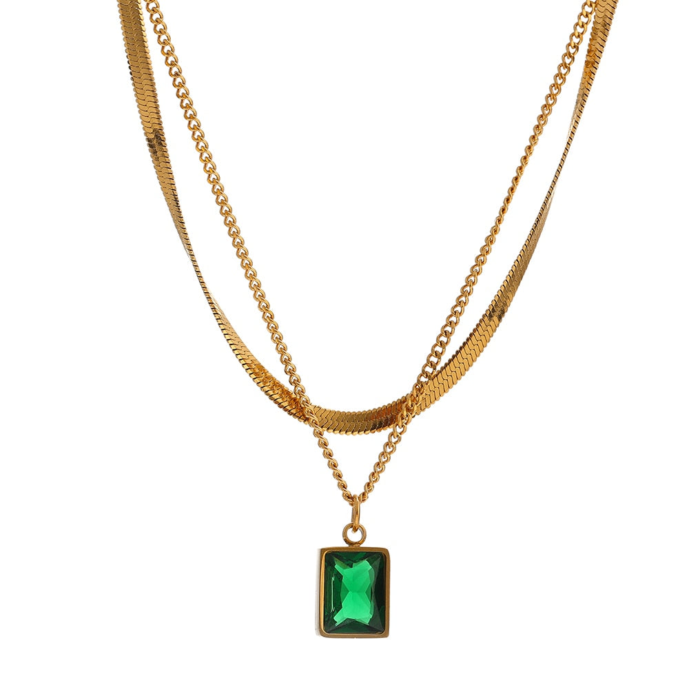 Colar Duplo com Pingente Cristal de Zircônia Velavue