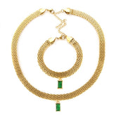 Conjunto Colar e Pulseira de Malha Dourada Pingente de Zircônia Velavue