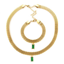 Conjunto Colar e Pulseira de Malha Dourada Pingente de Zircônia Velavue