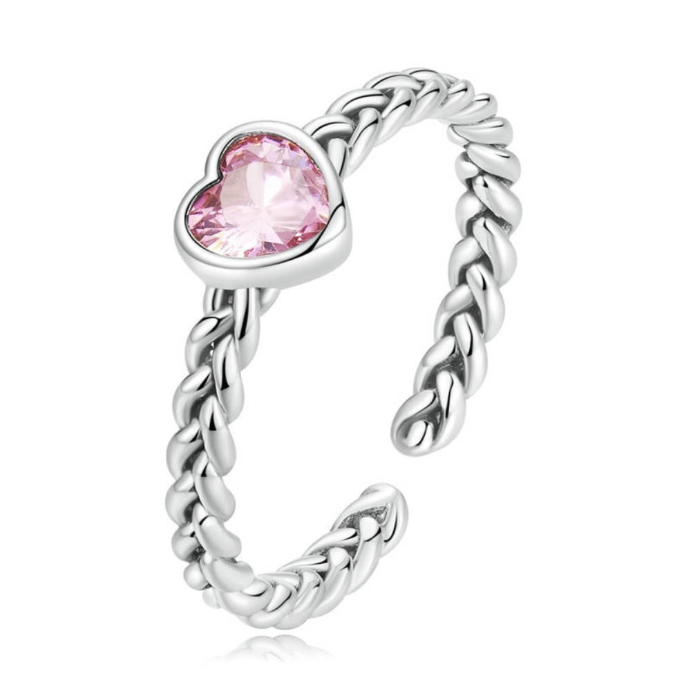 Anel Torcido com Coração Rosa Velavue