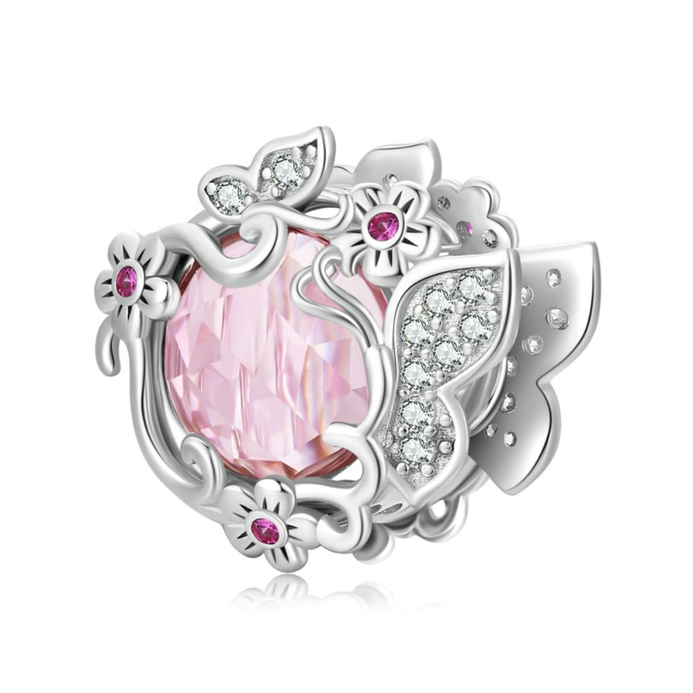 Berloque Borboleta Rosa Brilhante - Prata 925 Velavue
