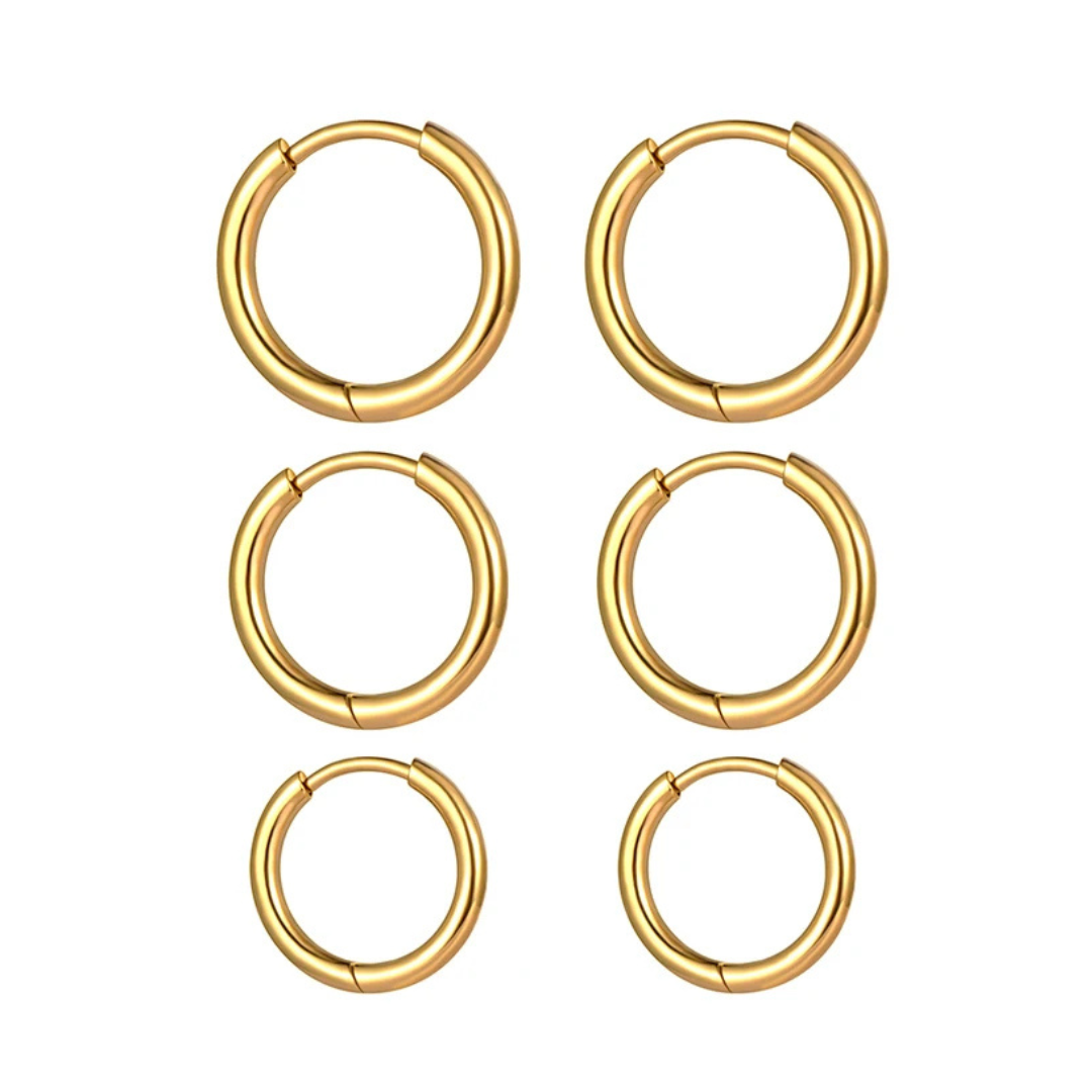 Kit 3 Argolinhas Douradas Banhado a Ouro 18k Velavue